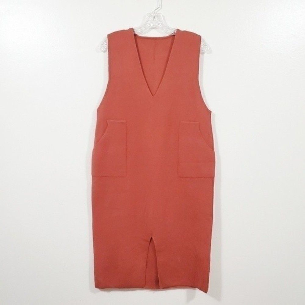 RIBBED Sleeveless Brick Color Knit Sweater Dress Over the Knee Size Medium